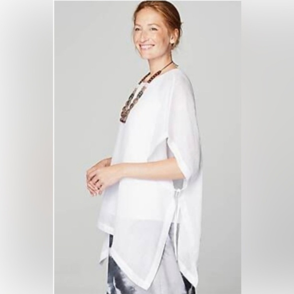 Pure Jill Linen White Open Side Tie Open Weave Caftan Top Size XS/S